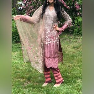 Designer Pakistani 3pc suit with 3D flowers